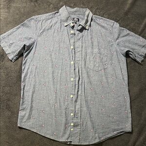 George Texas state flag button down blue short sleeve dress shirt mens M (38-40)